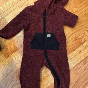 Carhartt baby 12m Maroon Fleece teddy bear Footie